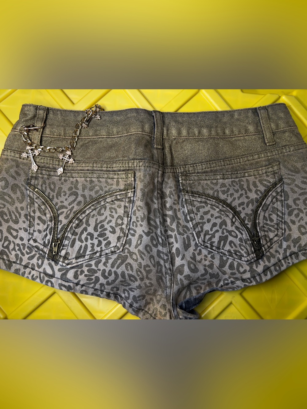 Leopard Print Women's Denim Shorts - Tan - Picture 7 of 9